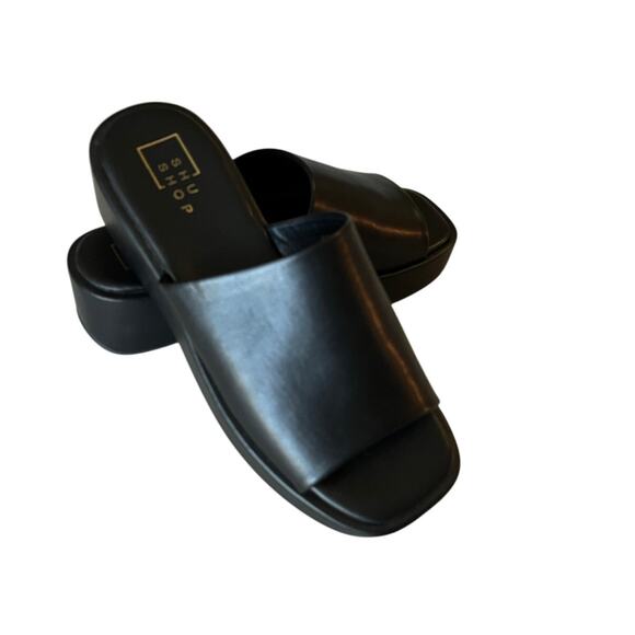 Shu Shop | Black Size 8 Lourdes Slide Sandals Wedge - Picture 2 of 8